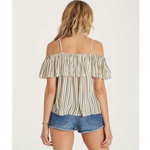 Billabong Black & White Striped 100% Viscose Off The Shoulder Top Sz Lg
